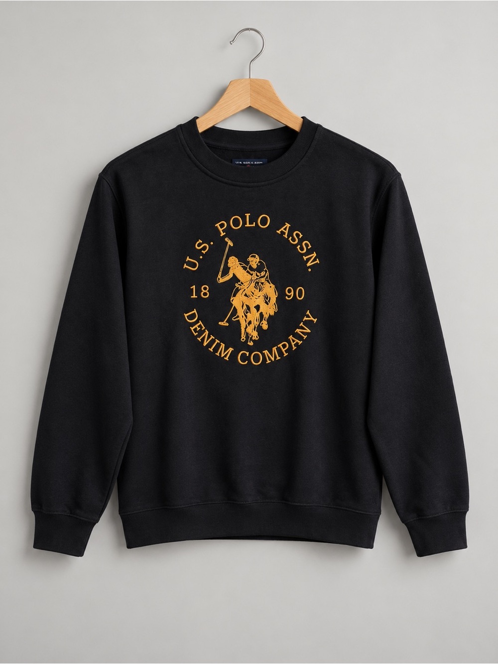 U.S. Polo Assn. Black Crewneck Sweatshirt with Gold Logo